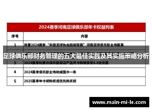 足球俱乐部财务管理的五大最佳实践及其实施策略分析